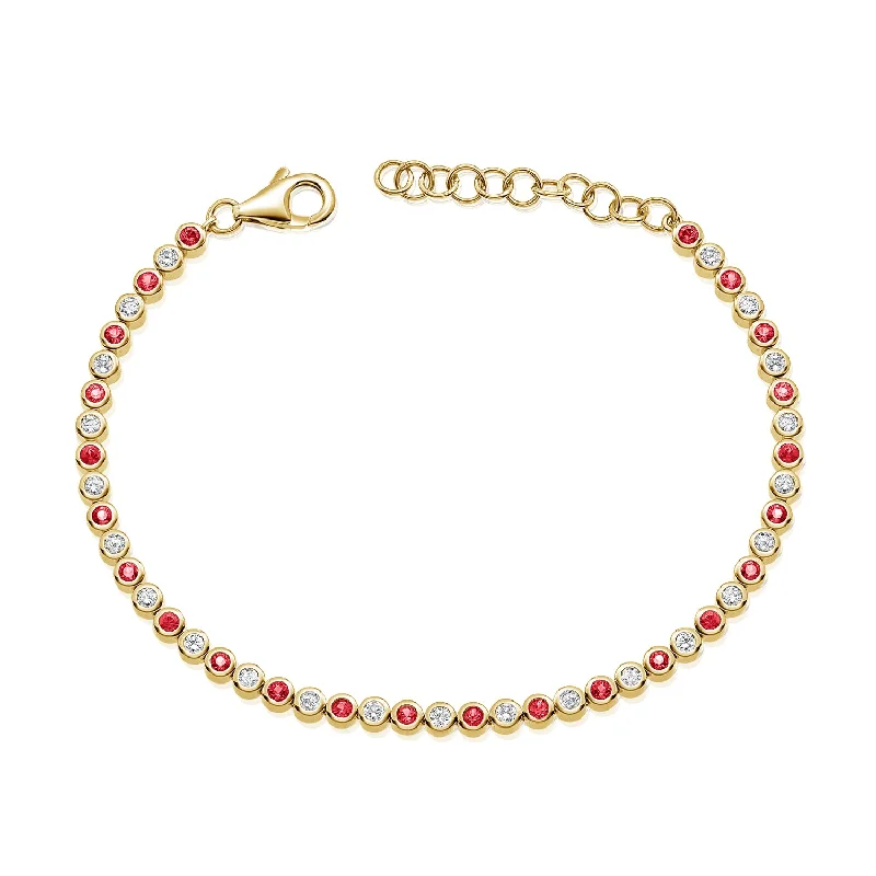 Simple Wedding Bracelets-Timeless Ruby and Diamond Tennis Bracelet