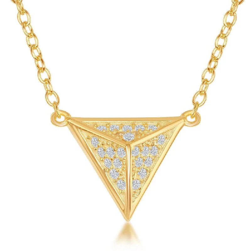 Sterling Silver Gold Triangular Pyramid CZ Necklace