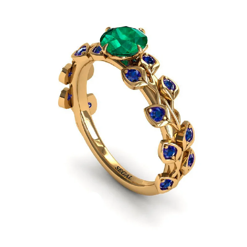 Designer Gold Rings-Leaves All Around Emerald Ring- Sydney no. 43