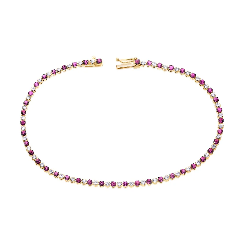 Custom Silver Tennis Bracelets-Vibrant 14K Gold Pink Sapphire and Diamond Tennis Bracelet