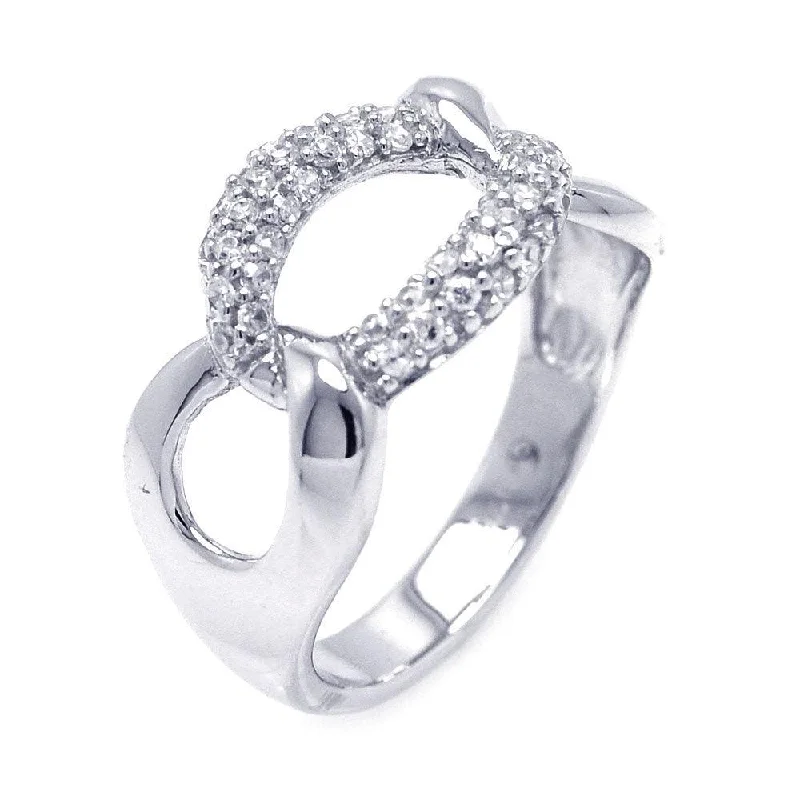 Elegant Silver Rings-Silver 925 Rhodium Plated Pave Set CZ Link Ring - STR00826