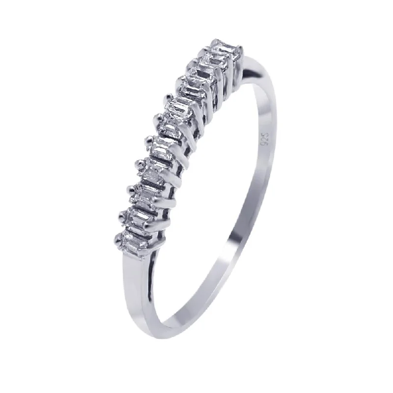 Silver Engagement Rings-Silver 925 Rhodium Plated Clear Baguette CZ Ring - AAR0072