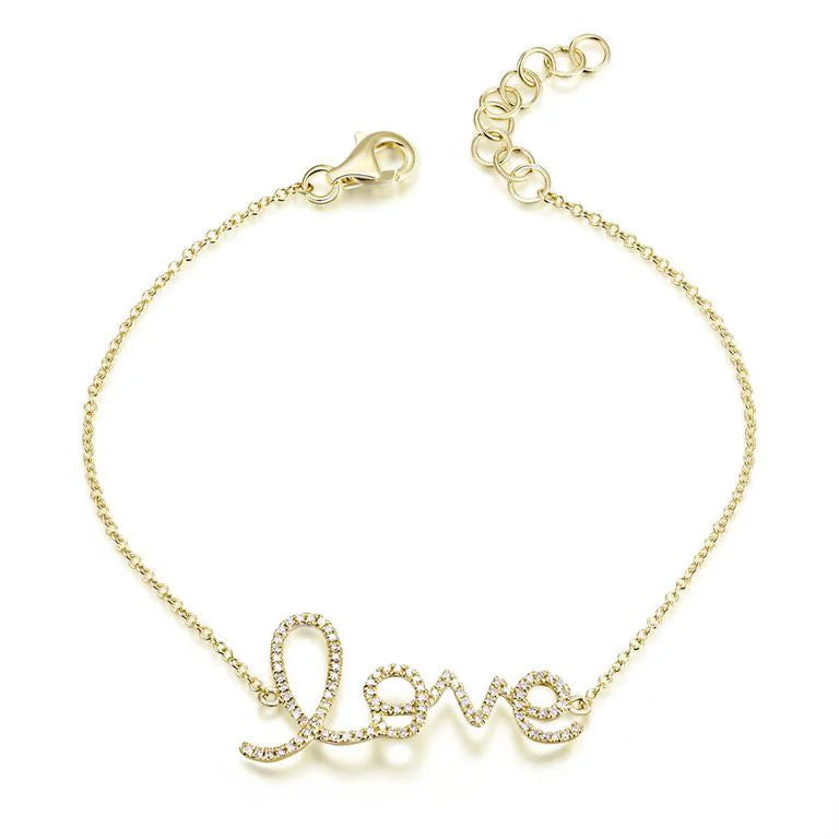 Personalized Birthstone Bracelets-14K Gold Diamond Script "Love" Bracelet