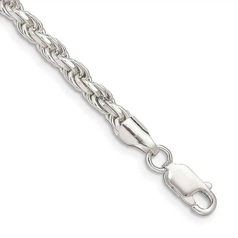 Unique Charms Bracelets-Sterling Silver 3.5mm Diamond-cut Rope Chain Bracelet