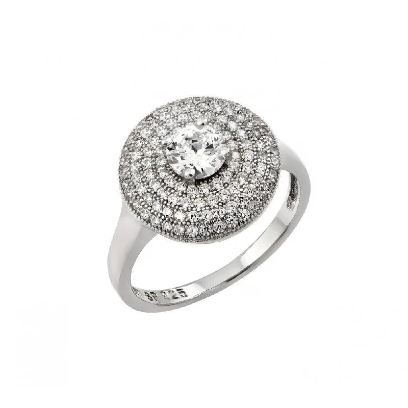 Stylish Gemstone Rings-Silver 925 Rhodium Plated Circle Center Micro Pave CZ Ring - STR00942