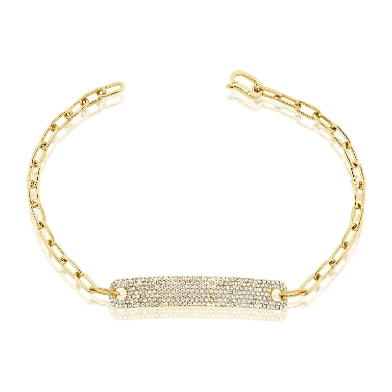 Diamond Bracelets for Women-14K Gold Bar Paperclip Bracelet with Diamonds