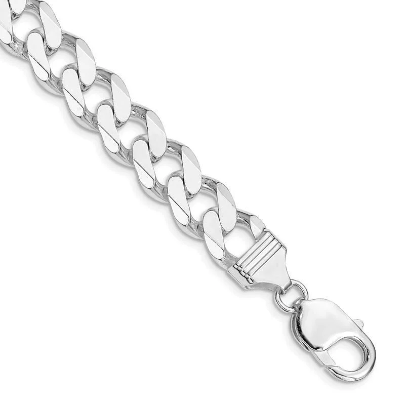 Elegant Gemstone Link Bracelets-Sterling Silver Rhodium-plated 11mm Curb Chain Bracelet