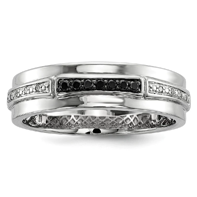 Wedding Bands for Women-Men's 1/8 Cttw Black & White Diamond 6mm Band in Sterling Silver