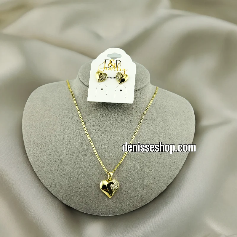 14K GOLD HEART NECKLACE SET 18'' C27