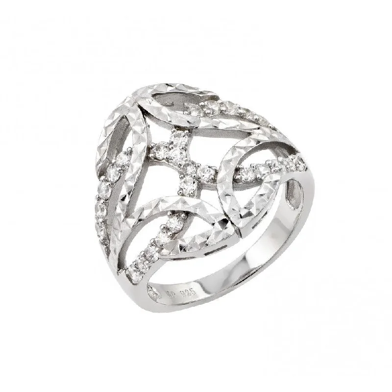 Wedding Ring Bands for Women-Silver 925 Rhodium Plated Clear CZ Filigree Ring - STR00958