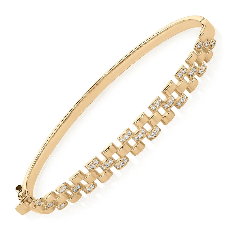 Silver Bangles for Women-Round Brilliant bangle with diamond simulants in 10 carat yellow gold