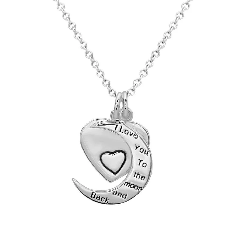 Sterling Silver Crescent and Heart Charm Necklace