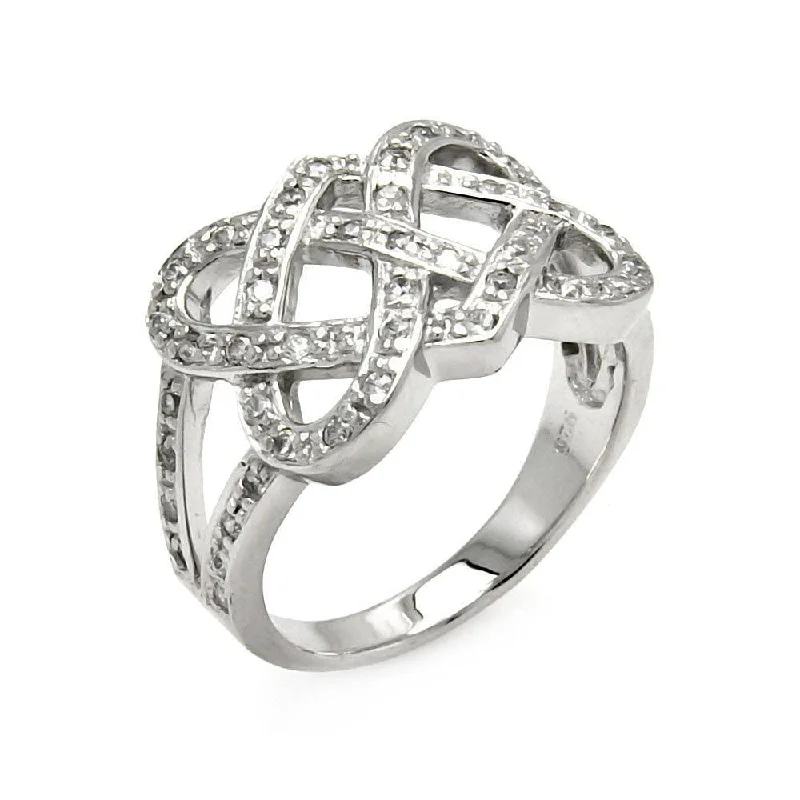 Matching Gold Wedding Rings-Silver 925 Rhodium Plated CZ Intertwined Ring - STR00258