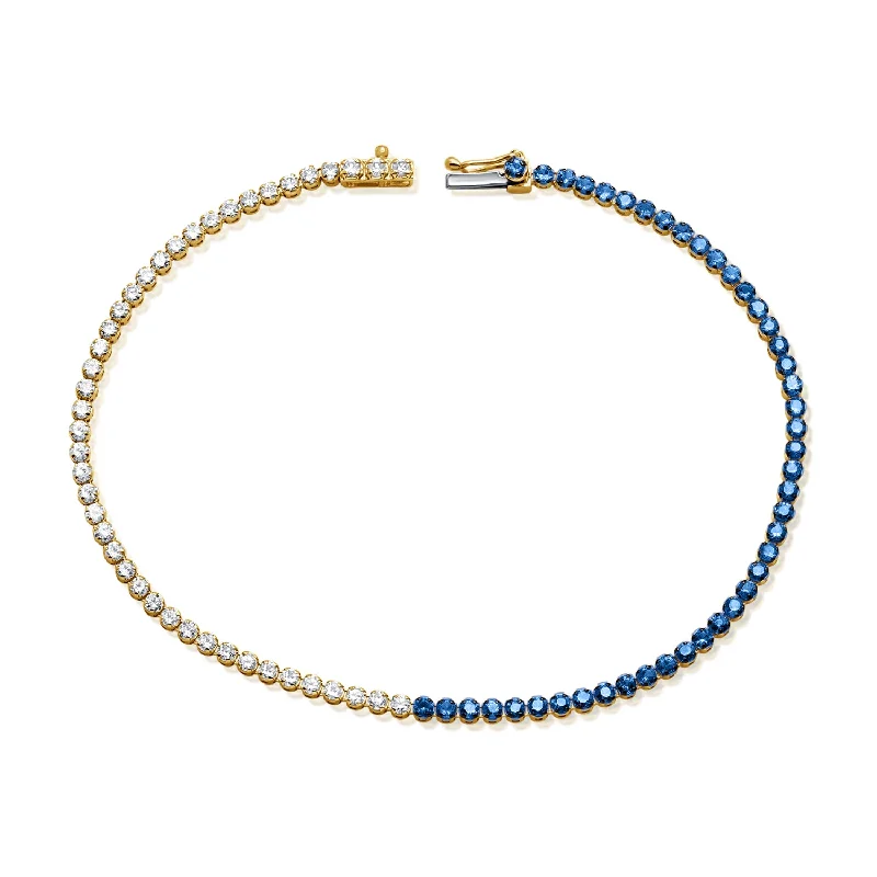 Luxury Tennis Bracelets for Brides-Stunning 14K Gold Sapphire and Diamond Gradient Tennis Bracelet