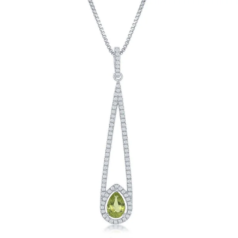 Sterling Silver Green Peridot Teardrop Necklace