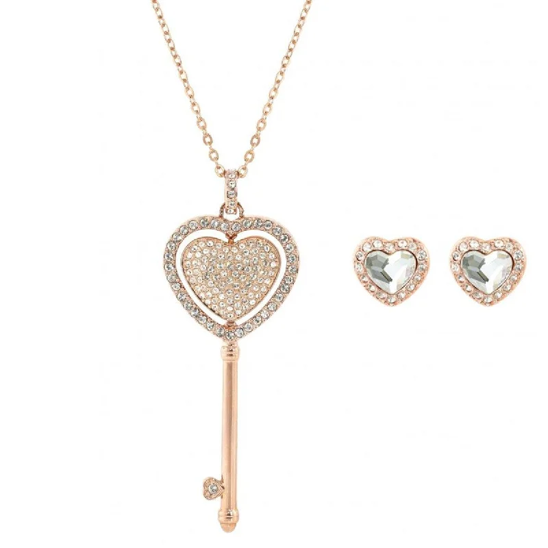 Swarovski Women's Necklace Set - Engaged Clear Crystal Stone & Pave Heart | 5281042