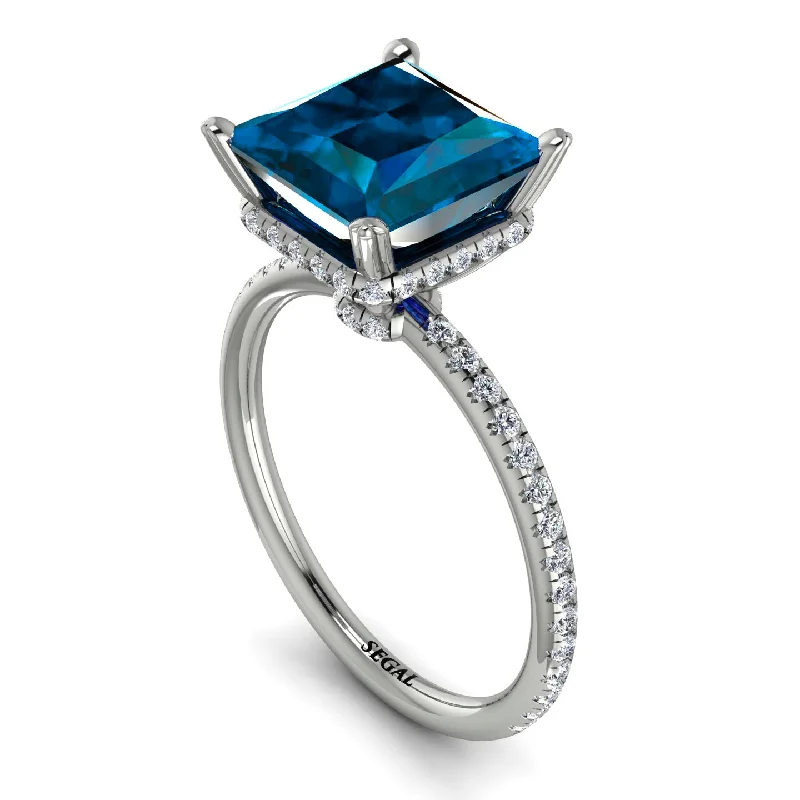 Sapphire Engagement Rings-Trendy Hidden Halo Blue Topaz Princess Cut Engagement Ring - Daria No. 503