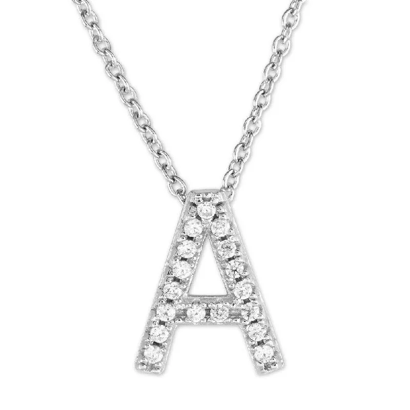 Sterling Silver Micro Pave "A" Pendant Necklace