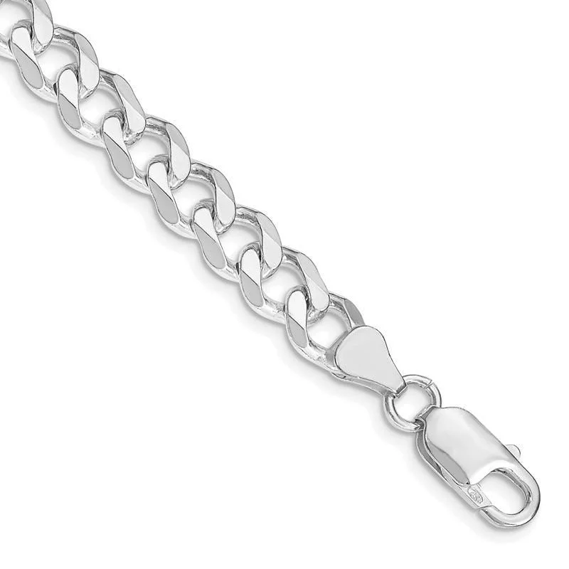 Beautiful Adjustable Bracelets-Sterling Silver Rhodium-plated 7.5mm Curb Chain Bracelet