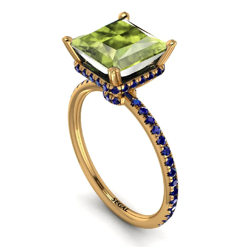 Silver Gemstone Rings-Trendy Hidden Halo Peridot Princess Cut Engagement Ring - Daria No. 713