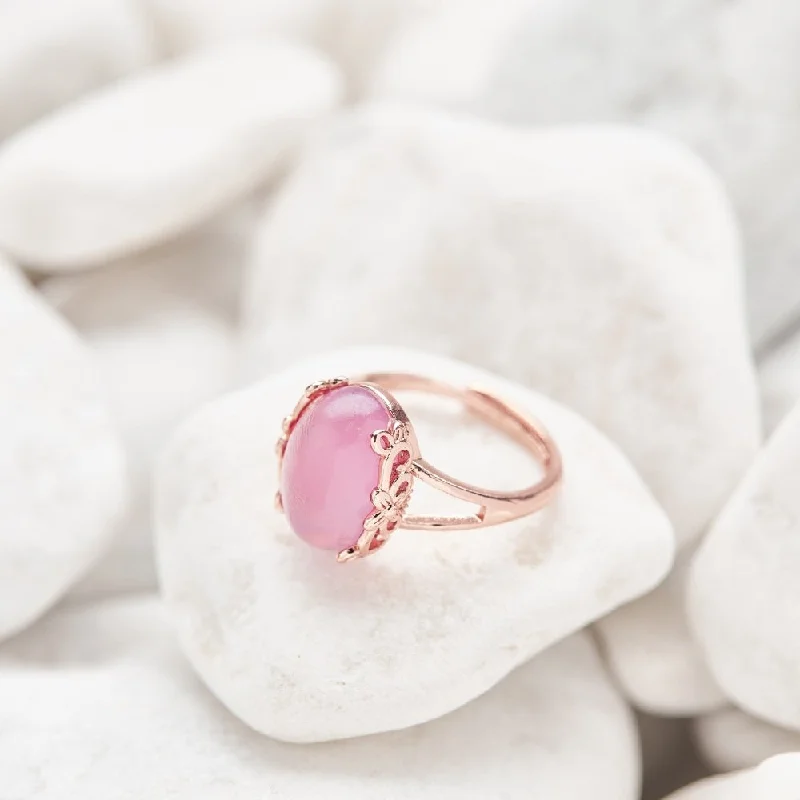 Women’s Statement Rings-Natural Rose Quartz Silver Ring