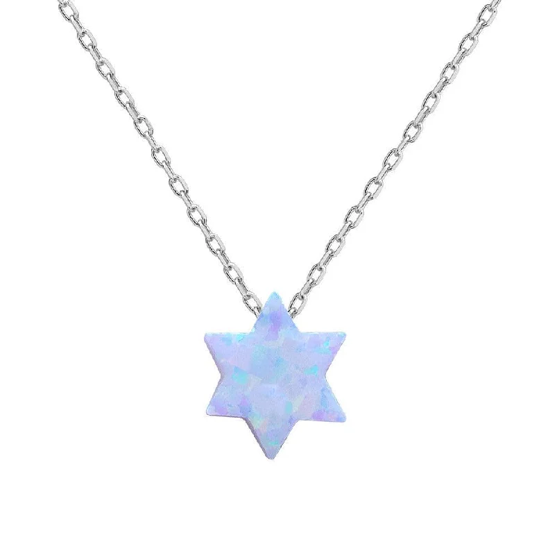 Sterling Silver Small White Opal Star of David Necklace