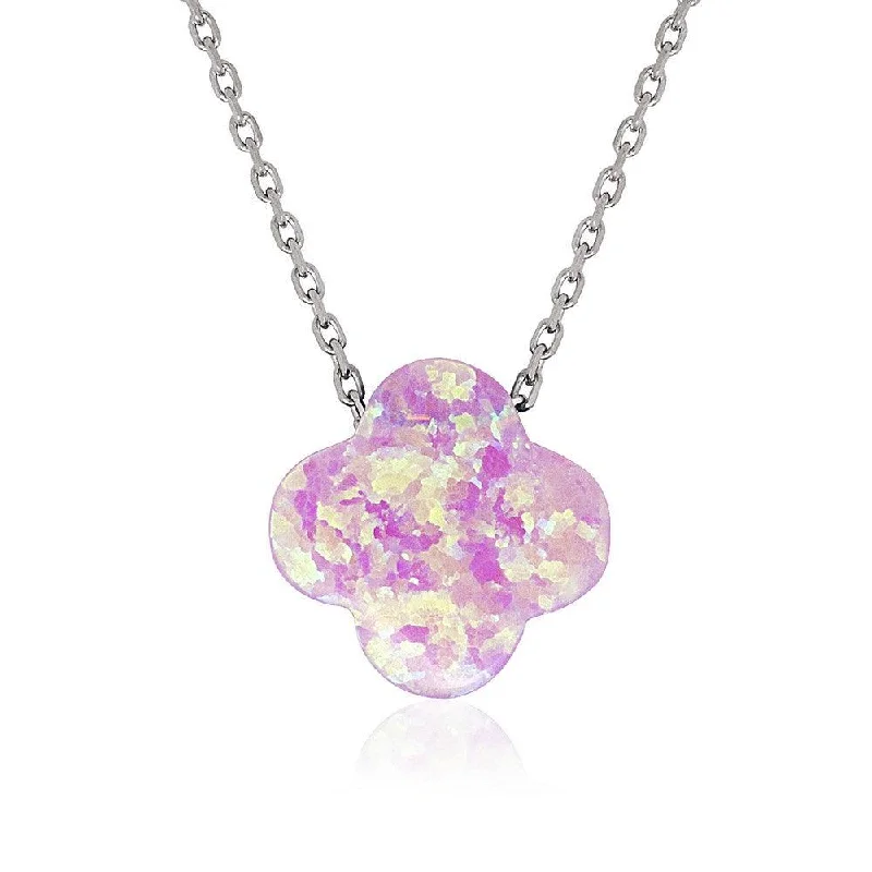 Sterling Silver Small Pink Opal Flower Necklace