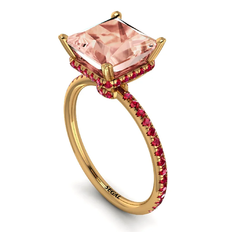 Handcrafted Gold Rings-Trendy Hidden Halo Morganite Princess Cut Engagement Ring - Daria No. 910