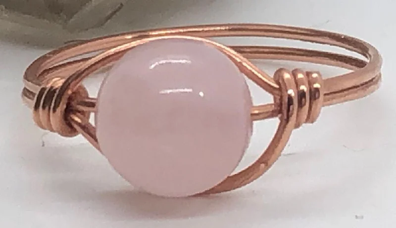 Gold Wedding Bands for Women-Rose Quartz Copper Bead Ring