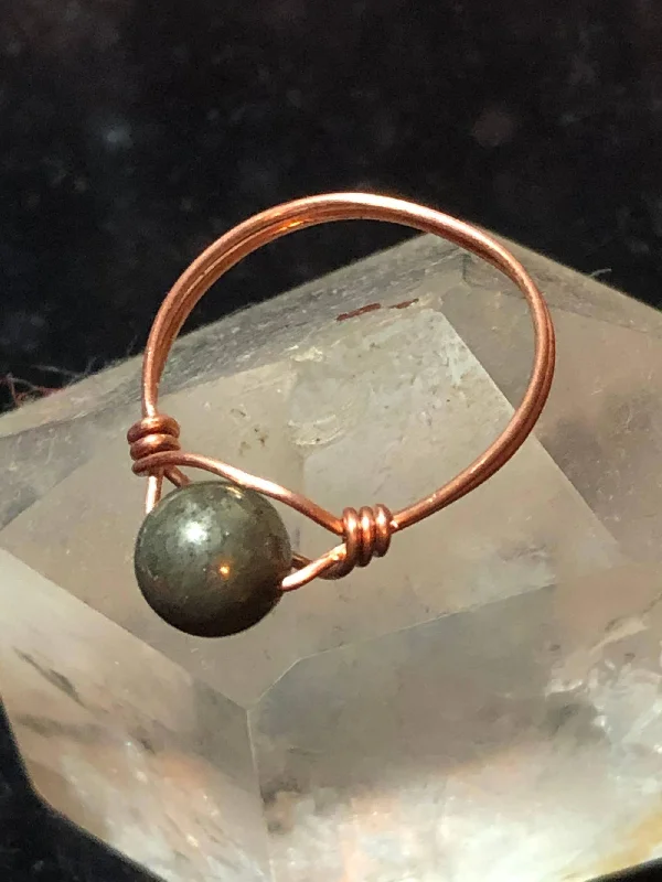 Unique Solitaire Rings-Pyrite Copper Bead Ring