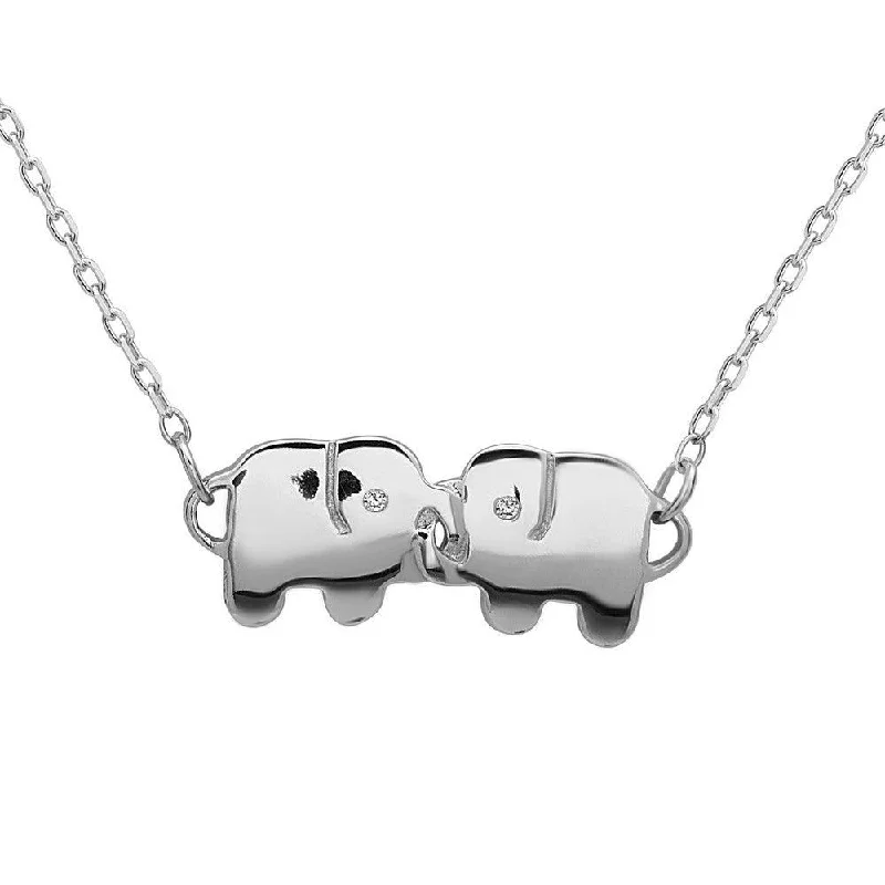 Sterling Silver Double Elephant CZ Necklace