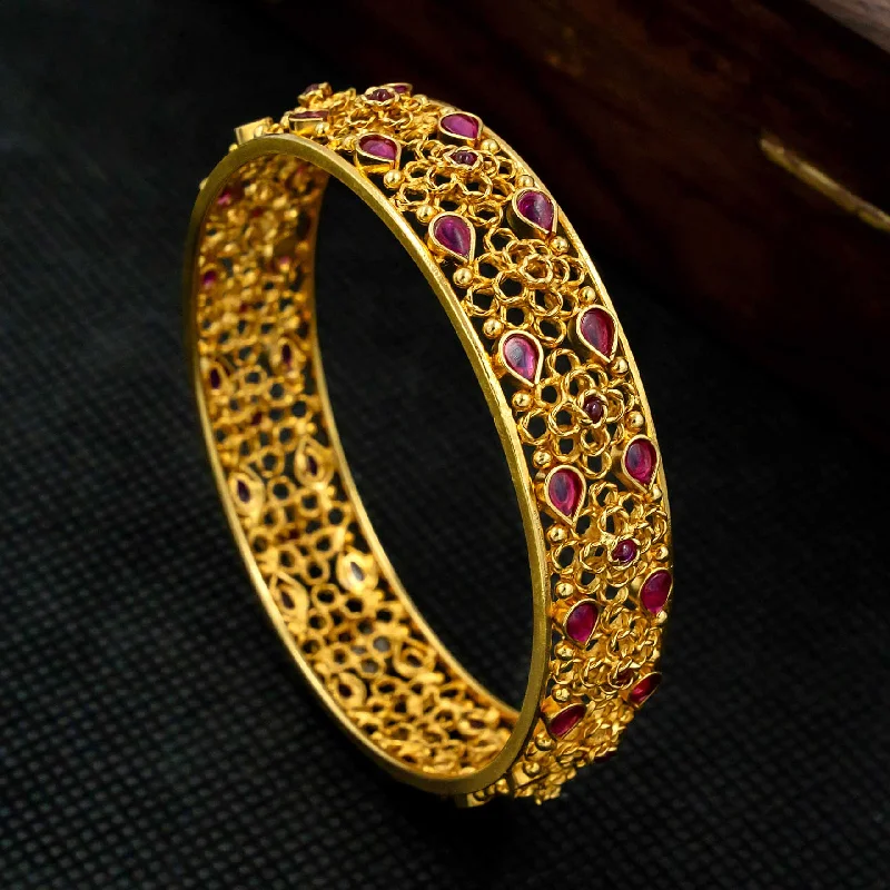 Silver Bangles with Colored Stones-Geru Bangle PSGRBSR32R-24-006