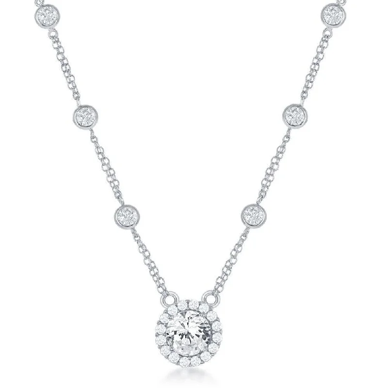 Sterling Silver By The Yard with Round CZ Necklace