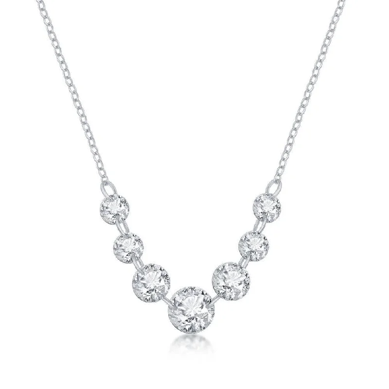 Sterling Silver Graduating Cubic Zirconia Necklace