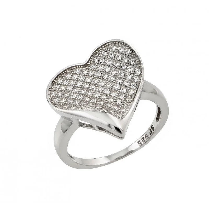 Classic Diamond Rings-Silver 925 Rhodium Plated Micro Pave Set Clear CZ Heart Ring - STR00964