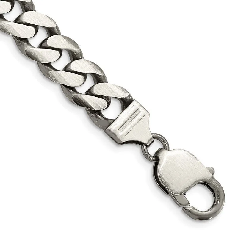 Unique Leather Bracelets-Sterling Silver Antiqued 9mm Curb Chain Bracelet