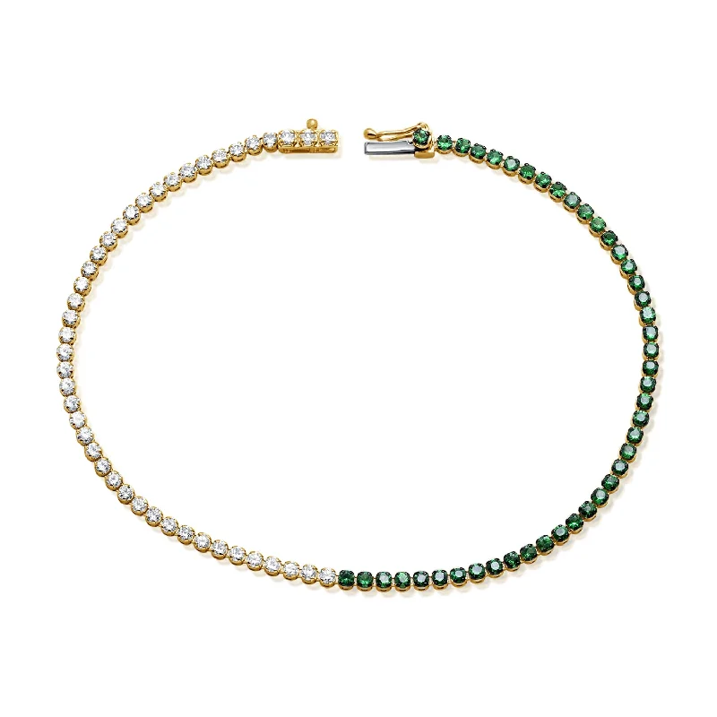 Dainty Wedding Bracelets-Sophisticated 14K Gold Tsavorite and Diamond Gradient Tennis Bracelet