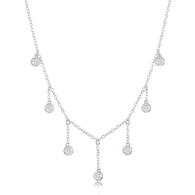 Sterling Silver Dangling Bezel-Set Cubic Zirconia's Necklace