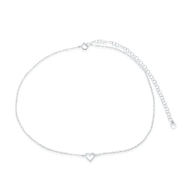 Sterling Silver Small Open Heart Design Choker Necklace