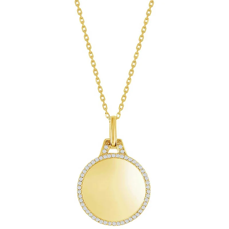 Classic Women's Necklace - Gold Plated Polished Circle with CZ Border | M-7038-GP