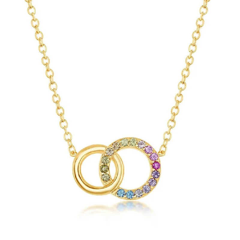 Sterling Silver GP Rainbow CZ Double Linked Circle Necklace