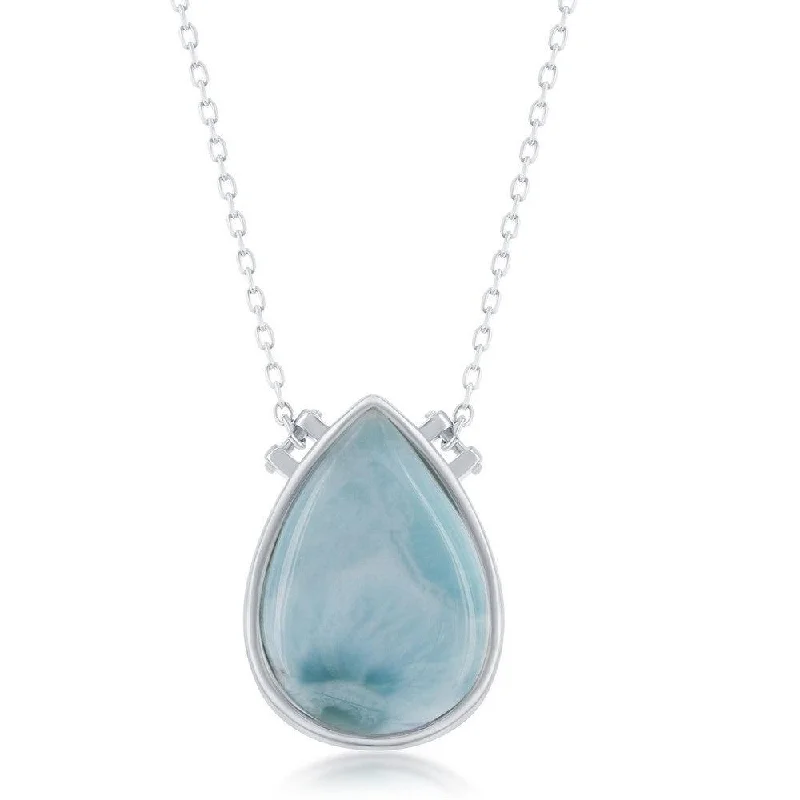 Sterling Silver Pear Shaped Larimar Necklace