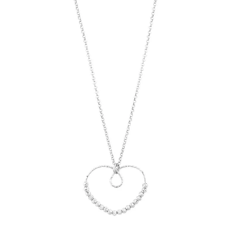 Sterling Silver Diamond Cut Beads Heart Necklace