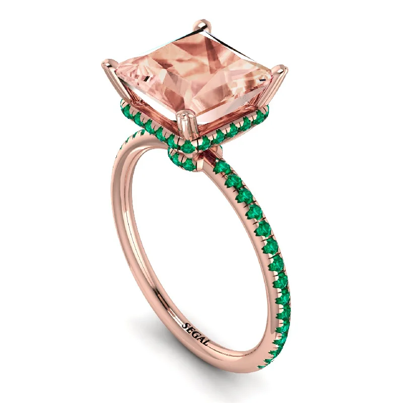 Colored Gemstone Rings-Trendy Hidden Halo Morganite Princess Cut Engagement Ring - Daria No. 905