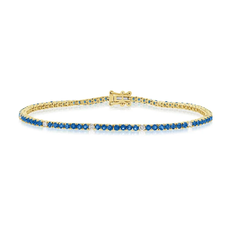 Custom Nameplate Bracelets-Elegant 3.42 Carat Sapphire and Diamond Tennis Bracelet in 14K Gold