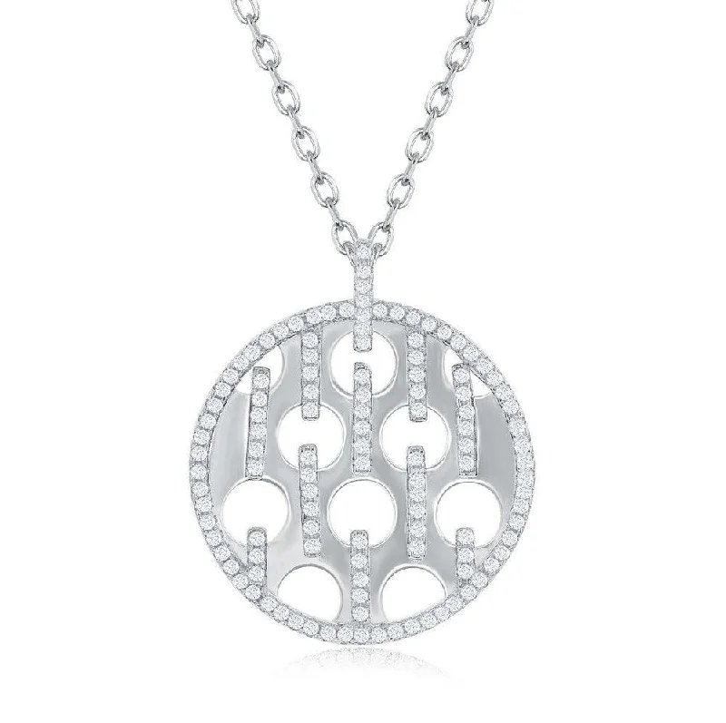 Sterling Silver Shiny Disc with Circle Cut-Outs and CZ Necklace